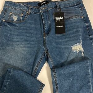 Wasino Men's Distressed Denim Slim Jeans